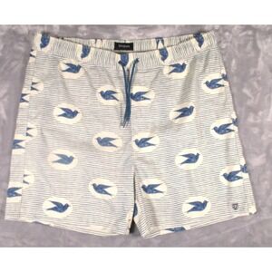 Brixton Men's Unlined Board Swim Shorts Blue White All over Bird Print Size XXL
